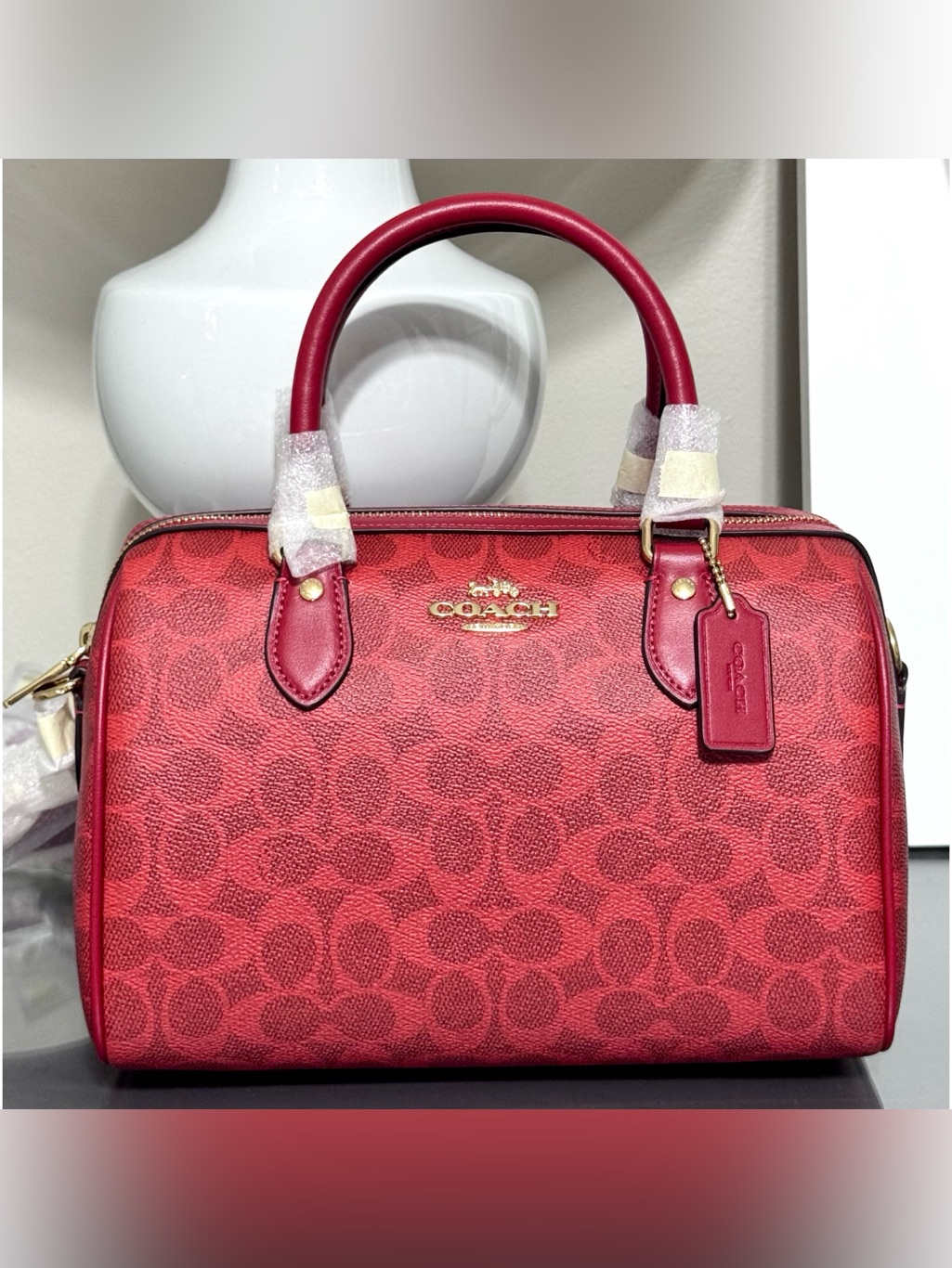 Coach Rowan Satchel Bag In Signature Canvas, Crimson Red